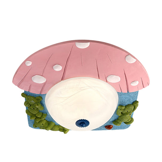Cartoon Bear Ceiling Mounted LED Flush Light for Kids' Rooms - Red/Blue with White Glass Shade