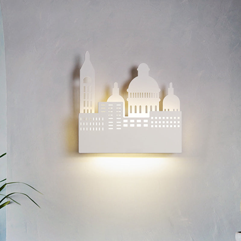 Kids Castle Sconce Light - 1 Head Wall Lighting with Metal Shade in Warm/White Light