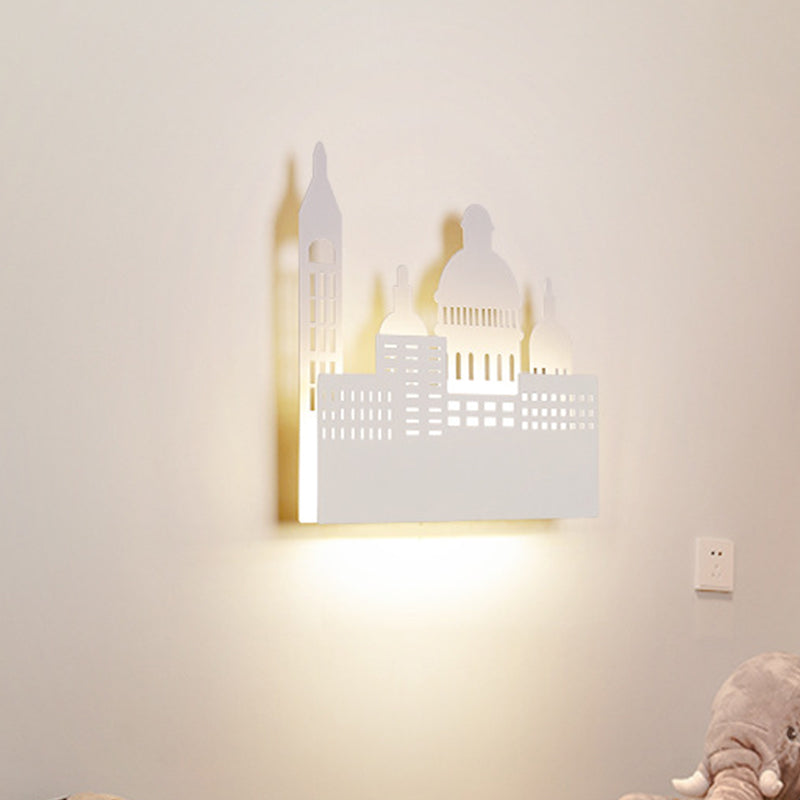 Kids Castle Sconce Light - 1 Head Wall Lighting with Metal Shade in Warm/White Light