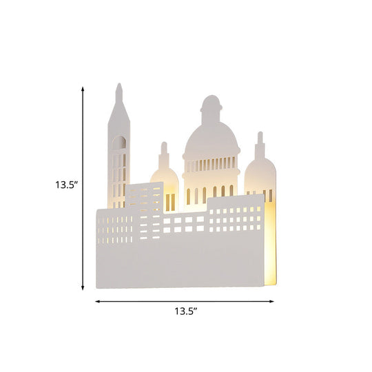 Kids Castle Sconce Light - 1 Head Wall Lighting with Metal Shade in Warm/White Light