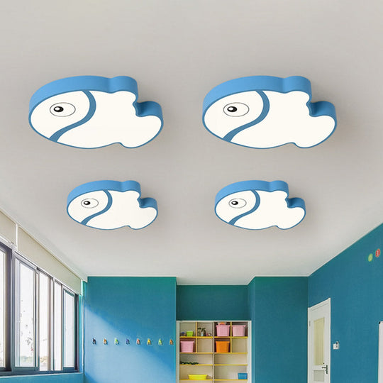 Cartoon Fish Ceiling Light for Kids' Bedrooms – White/Blue LED Acrylic Flushmount Fixture