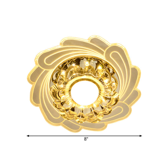 Simplicity LED Floral Crystal Ceiling Light Flush Mount with Spiral Edge, Warm/White/Multi Color Light - White Finish, Perfect for Hallways