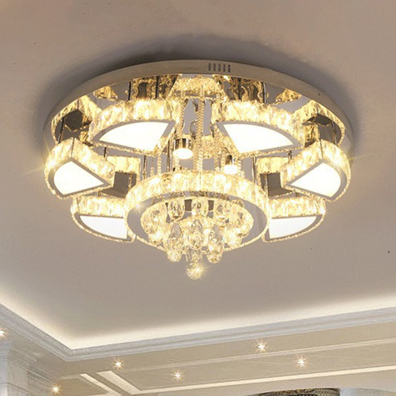 Modern LED Spotlight with Waterfall Crystal Shade for Bedroom Ceiling in Chrome, 24"/31.5" W