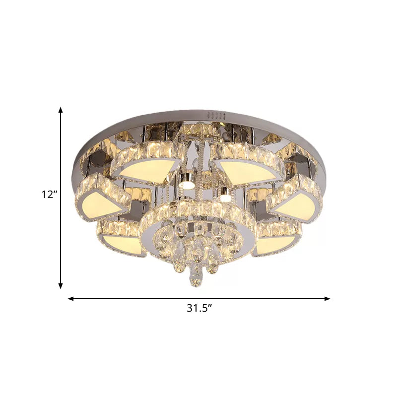 Modern LED Spotlight with Waterfall Crystal Shade for Bedroom Ceiling in Chrome, 24"/31.5" W