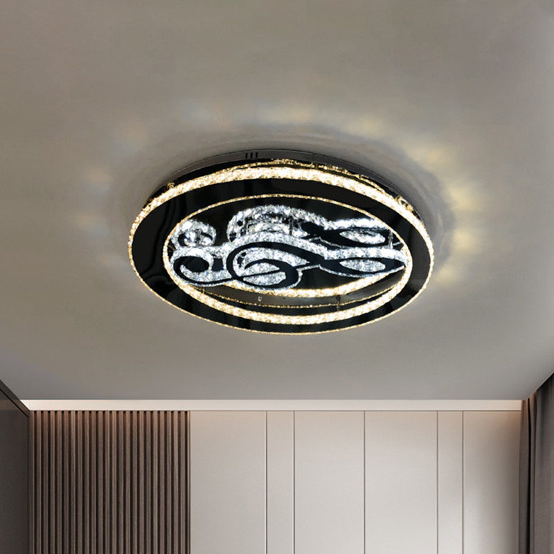 Minimal LED Chrome Ceiling Light with Music Note Crystal Flushmount Design