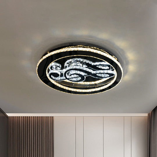 Minimal LED Chrome Ceiling Light with Music Note Crystal Flushmount Design