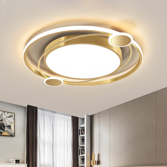Gold Orbit Planet LED Ceiling Flush Light for Kids - Warm/White Light