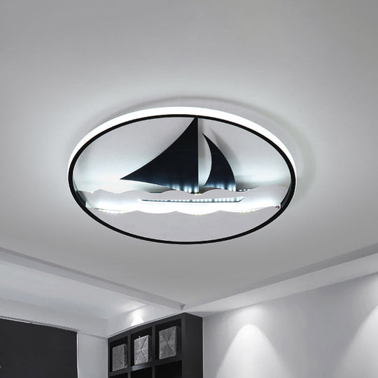 Black Sailboat Flushmount Lamp for Kids' Rooms - Ocean-themed LED Fixture