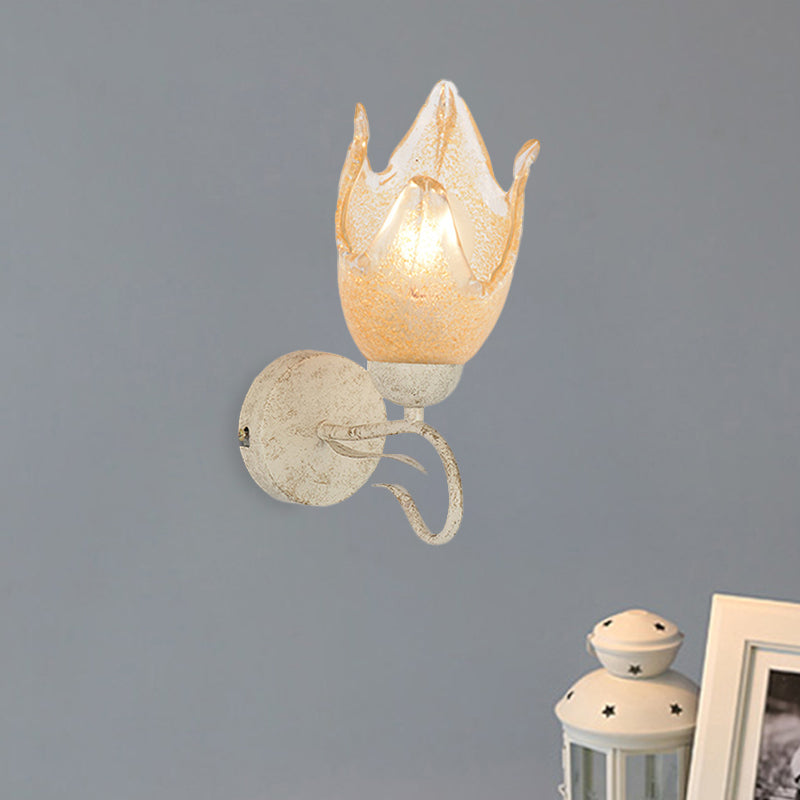 Traditional White Floral Wall Sconce Light with Frosted Glass – Elegant 1-Head Wall Lighting for Living Room