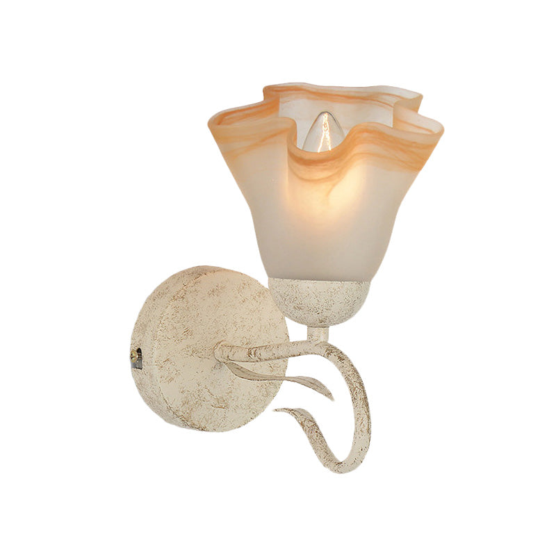 Traditional White Floral Wall Sconce Light with Frosted Glass – Elegant 1-Head Wall Lighting for Living Room