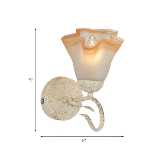 Traditional White Floral Wall Sconce Light with Frosted Glass – Elegant 1-Head Wall Lighting for Living Room
