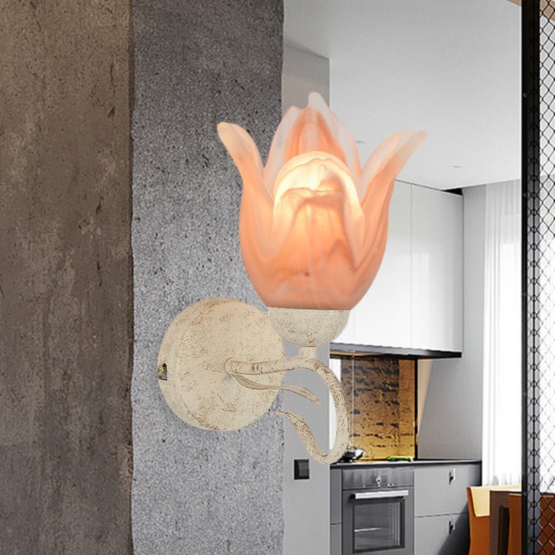 Traditional White Floral Wall Sconce Light with Frosted Glass – Elegant 1-Head Wall Lighting for Living Room