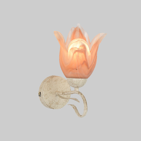 Traditional White Floral Wall Sconce Light with Frosted Glass – Elegant 1-Head Wall Lighting for Living Room
