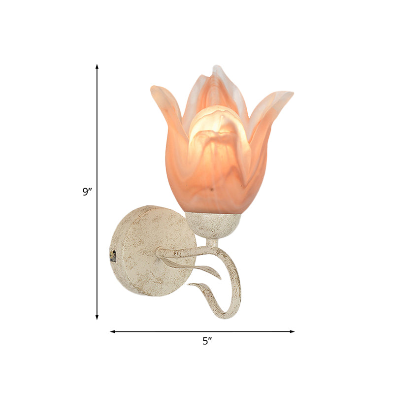 Traditional White Floral Wall Sconce Light with Frosted Glass – Elegant 1-Head Wall Lighting for Living Room