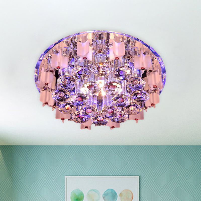LED Prism Flush Mount Crystal Ceiling Light in White/Warm/Multi-Color