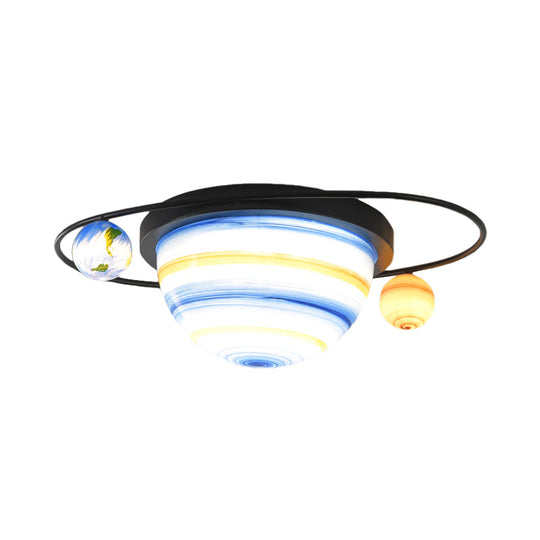 Stained Glass 2-Bulb Kids Flush Mount Light Fixture in Blue, Warm/White Light for Sphere and Astral Themed Child Room