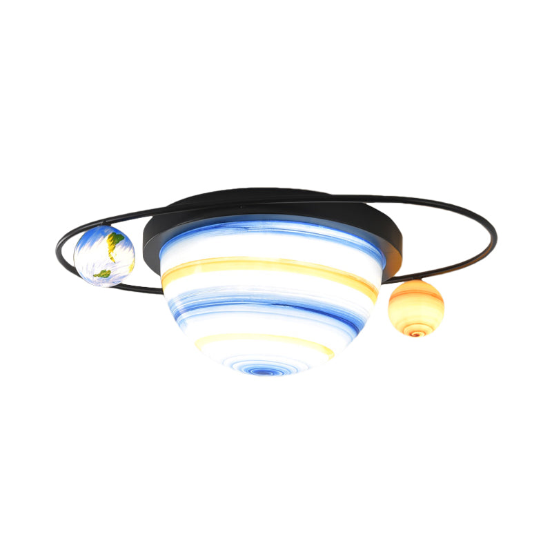 Stained Glass 2-Bulb Kids Flush Mount Light Fixture in Blue, Warm/White Light for Sphere and Astral Themed Child Room