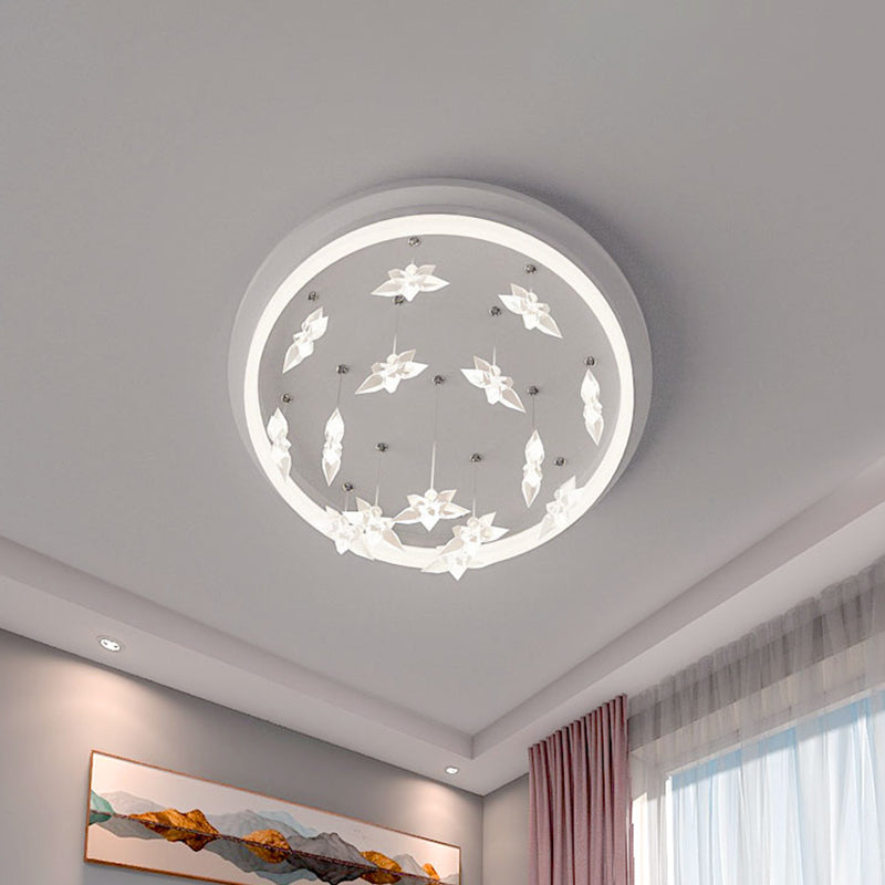 Kids Bedroom LED Ceiling Fixture: Modern Circle Flush Mount Lighting with Star Drape, Warm/White Light