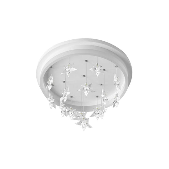 Kids Bedroom LED Ceiling Fixture: Modern Circle Flush Mount Lighting with Star Drape, Warm/White Light