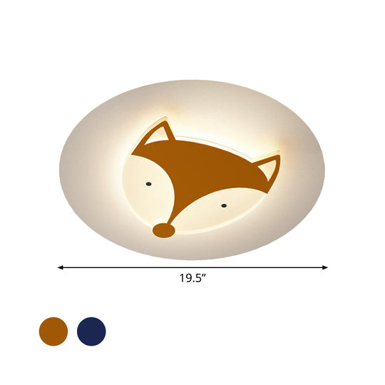 Kids Style Fox/Deer Child-Care Center Ceiling Lamp - Acrylic LED Flush Mount in Blue/Coffee with Warm/White Light
