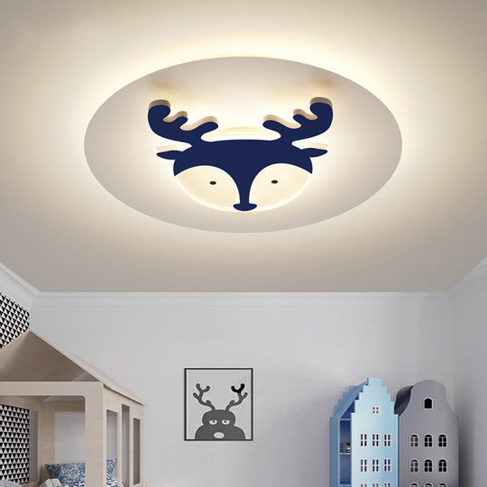 Kids Style Fox/Deer Child-Care Center Ceiling Lamp - Acrylic LED Flush Mount in Blue/Coffee with Warm/White Light