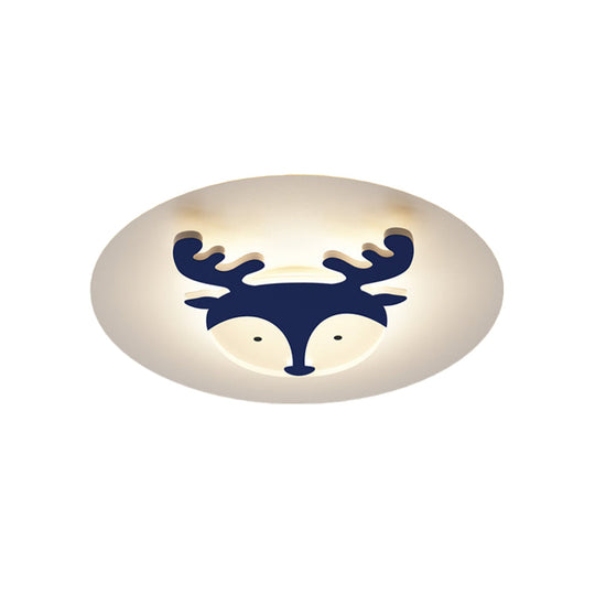 Kids Style Fox/Deer Child-Care Center Ceiling Lamp - Acrylic LED Flush Mount in Blue/Coffee with Warm/White Light