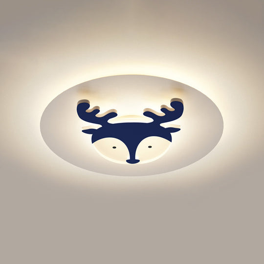Kids Style Fox/Deer Child-Care Center Ceiling Lamp - Acrylic LED Flush Mount in Blue/Coffee with Warm/White Light