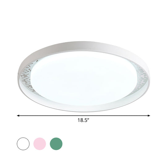 Minimalist Disc Ceiling Flush LED Lighting for Children's Bedrooms - White/Green/Pink Colors