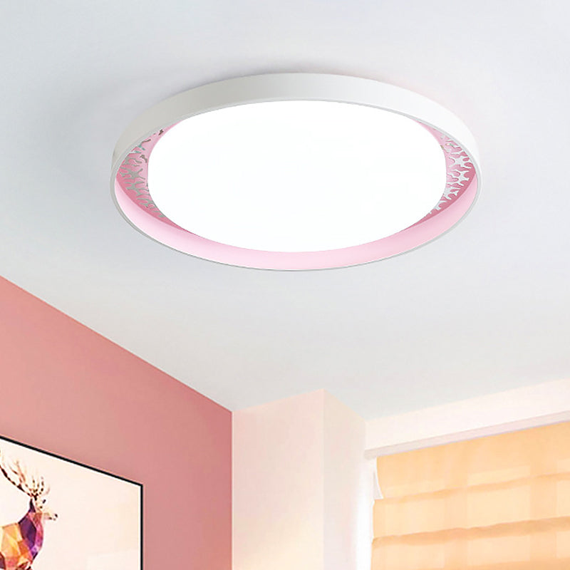 Minimalist Disc Ceiling Flush LED Lighting for Children's Bedrooms - White/Green/Pink Colors