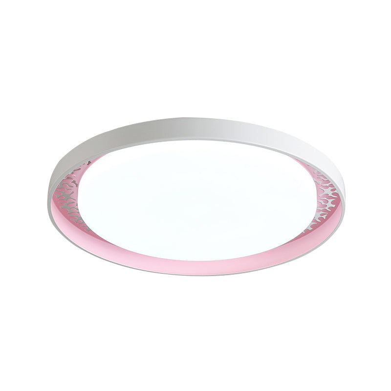 Minimalist Disc Ceiling Flush LED Lighting for Children's Bedrooms - White/Green/Pink Colors