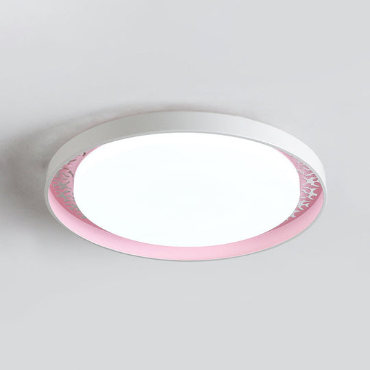 Minimalist Disc Ceiling Flush LED Lighting for Children's Bedrooms - White/Green/Pink Colors