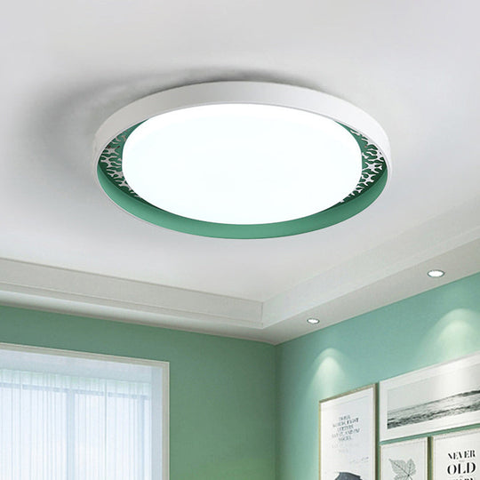 Minimalist Disc Ceiling Flush LED Lighting for Children's Bedrooms - White/Green/Pink Colors