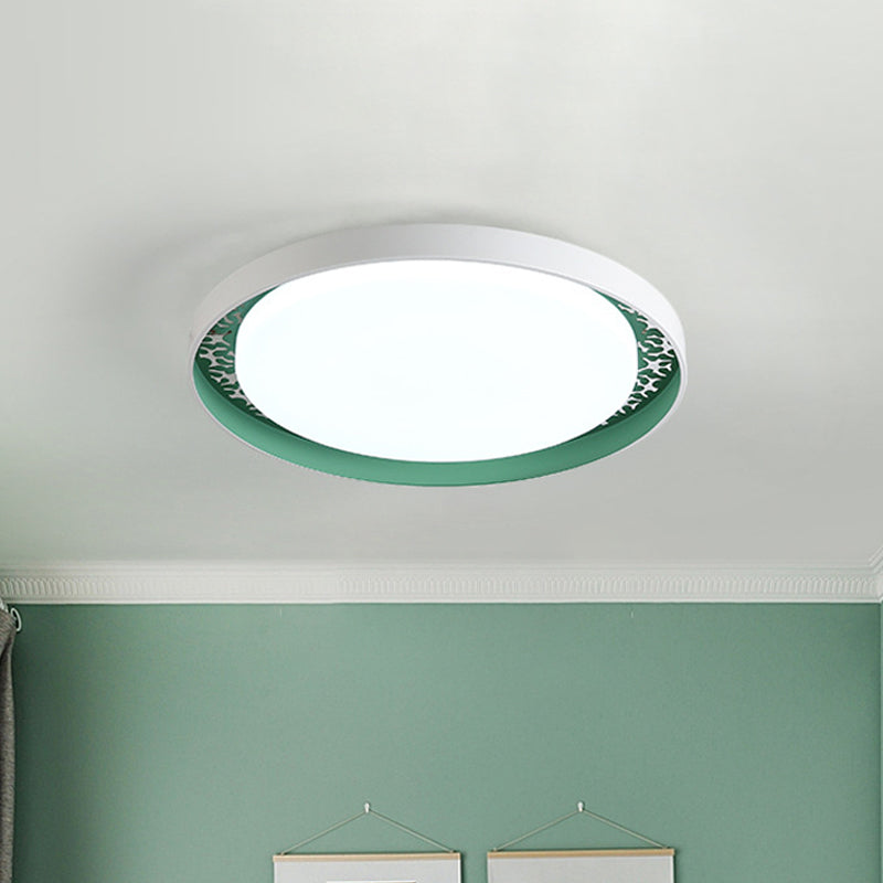 Minimalist Disc Ceiling Flush LED Lighting for Children's Bedrooms - White/Green/Pink Colors