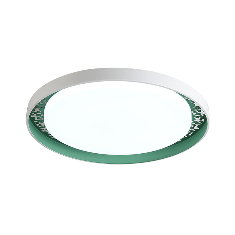 Minimalist Disc Ceiling Flush LED Lighting for Children's Bedrooms - White/Green/Pink Colors