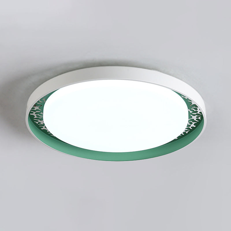 Minimalist Disc Ceiling Flush LED Lighting for Children's Bedrooms - White/Green/Pink Colors