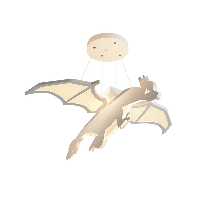 Iron Winged Dinosaur LED Suspension Light for Kids - Hanging Chandelier in Warm/White Light