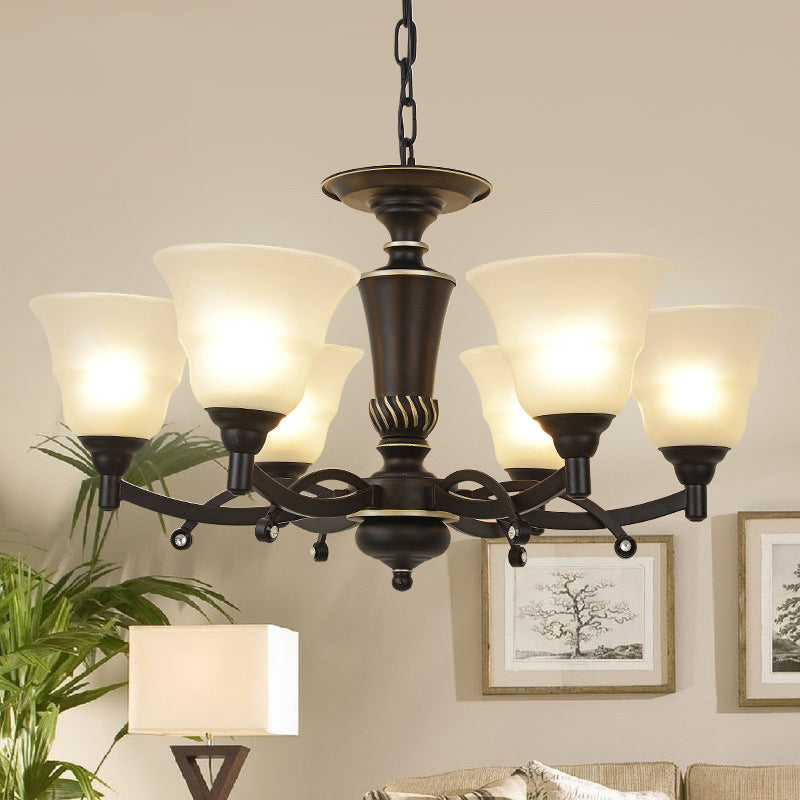 Modern Black Chandelier Lighting Fixture - Bell Frosted Glass, 6/8 Bulbs - Ideal for Living Room