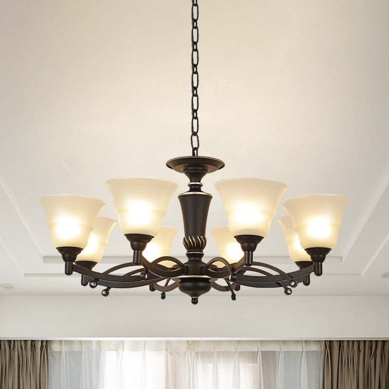 Modern Black Chandelier Lighting Fixture - Bell Frosted Glass, 6/8 Bulbs - Ideal for Living Room