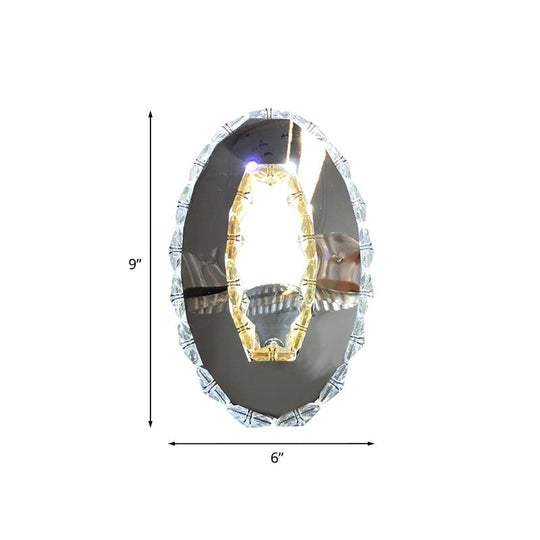 LED Crystal Wall Sconce for Modern Bedrooms - Circular Design in Chrome with Warm/White Light