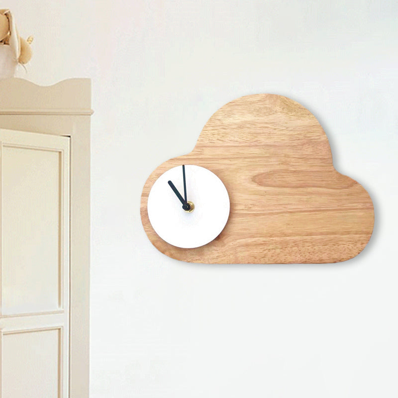 Kids Cartoon Cloud LED Wood Flush Mount Wall Sconce Light with Clock - Black/White, Warm/White Light