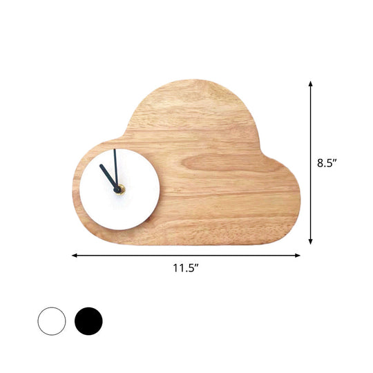 Kids Cartoon Cloud LED Wood Flush Mount Wall Sconce Light with Clock - Black/White, Warm/White Light