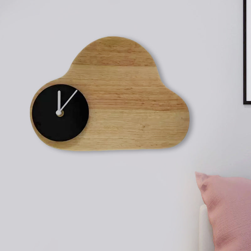 Kids Cartoon Cloud LED Wood Flush Mount Wall Sconce Light with Clock - Black/White, Warm/White Light