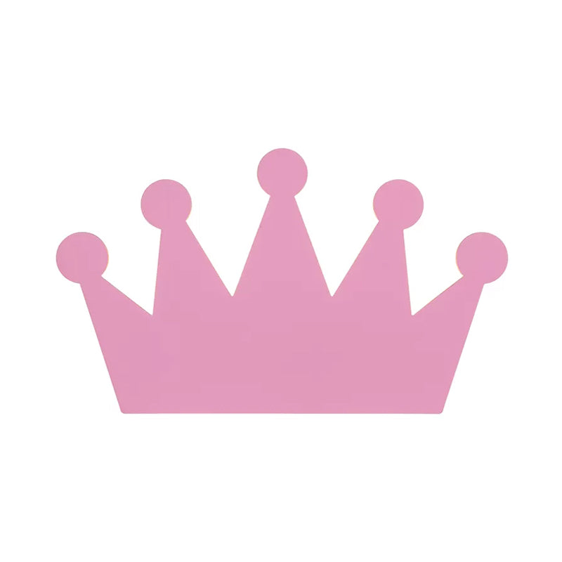 Cartoon LED Wall Sconce for Kids' Bedroom - Wooden Crown Design in Yellow/Pink