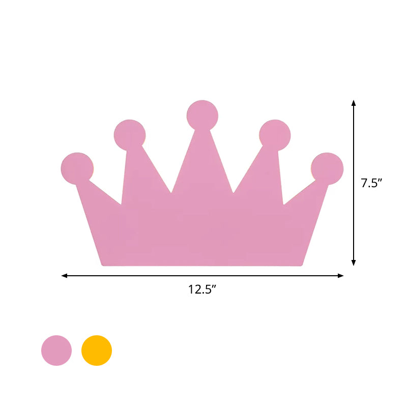 Cartoon LED Wall Sconce for Kids' Bedroom - Wooden Crown Design in Yellow/Pink