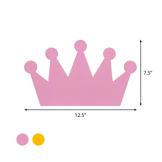 Cartoon LED Wall Sconce for Kids' Bedroom - Wooden Crown Design in Yellow/Pink