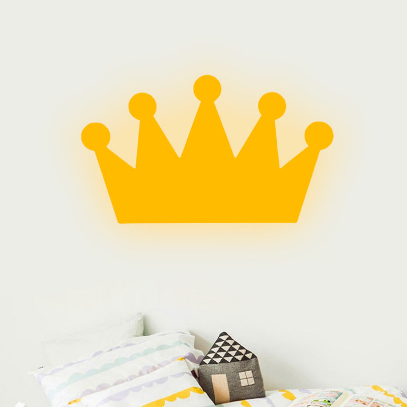 Cartoon LED Wall Sconce for Kids' Bedroom - Wooden Crown Design in Yellow/Pink