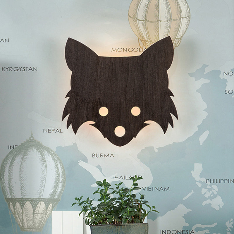Wood Fox Wall Mount Lamp - Kids Black LED Flush Wall Sconce for Bedroom with Warm/White Light