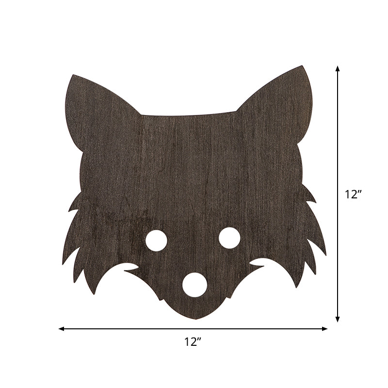 Wood Fox Wall Mount Lamp - Kids Black LED Flush Wall Sconce for Bedroom with Warm/White Light