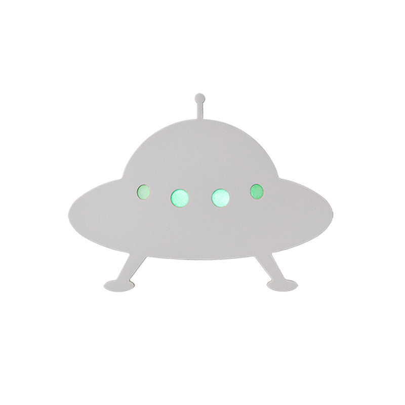 Wooden UFO Kids LED Wall Light with Remote - White Sconce for Child Bedside