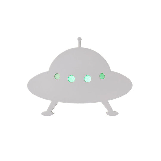 Wooden UFO Kids LED Wall Light with Remote - White Sconce for Child Bedside